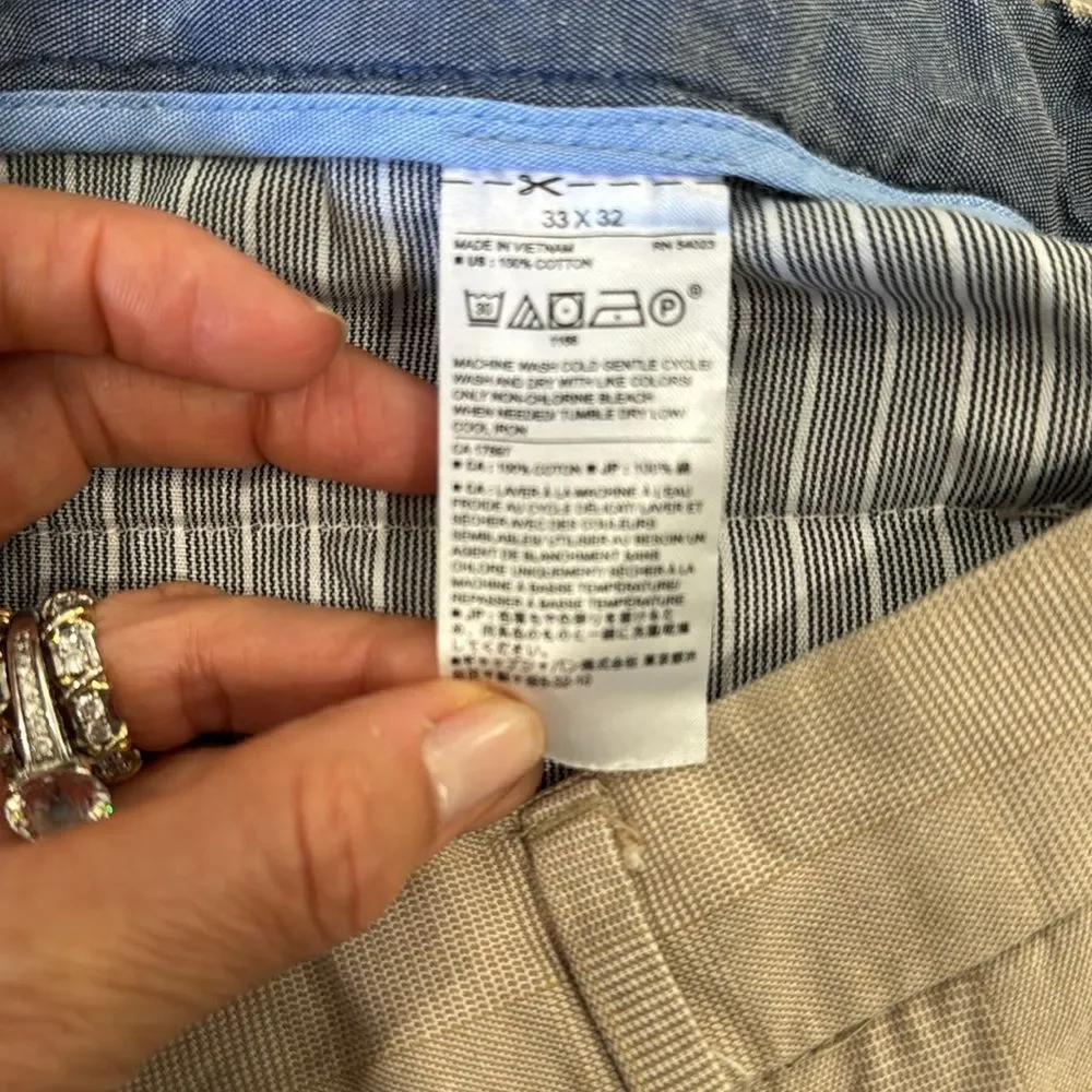 Banana Republic Mens Chino Pants khaki Tan Aiden Fit 33x32 100% Cotton